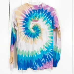 JV by Jac Vanek Small Pink and Blue Spiral Tie Dye Cactus Long Sleeve T-Shirt